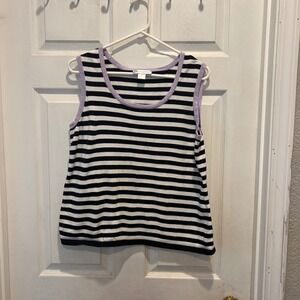 Christopher & Banks Womens Large Black White Striped Cotton Knit Sweater Tank